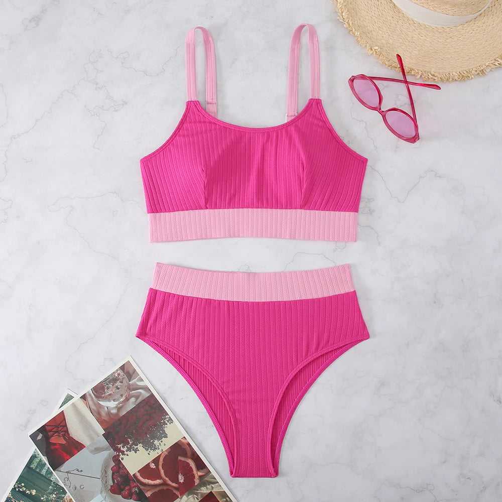 Strappy Bikinis 2025 Women High Waist Swimwear Female Sexy Swimsuit Solid Bathers Bathing Swimming Swim Suit Beachwear Summer