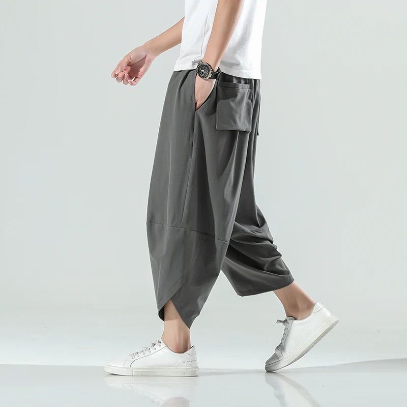 2023 Summr Men Chinese Style Harem Pants Men Streetwear Breathable Beach Pants Male Casual Calf-Lenght Trousers M-5xl