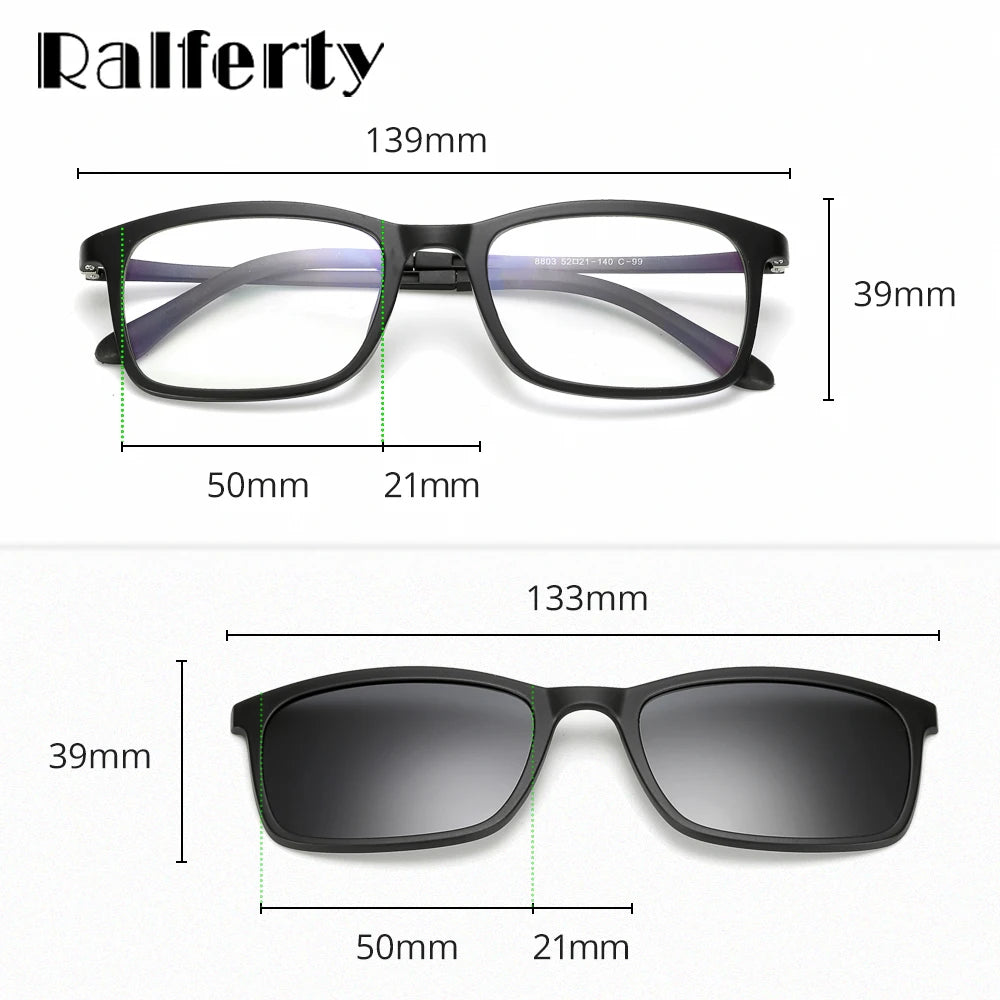 Ralferty – lunettes de soleil polarisées pour hommes et femmes, 5 en 1, Clip magnétique, lunettes de vue TR90, Prescription optique, montures, Clips magnétiques