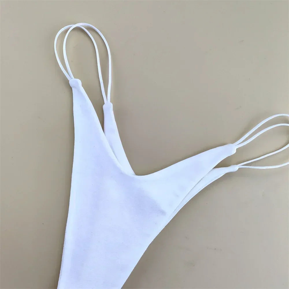 2PCS/Set Strappy Plus Size Two Layers Cotton G Strings Panties for Women Low Rise Solid Color Pink Thong Tanga Underwear