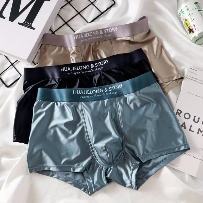 3Pcs Men's Underpants Ice Silk Satin-like Man Underwear Smooth Breathable Boxer Shorts Underwear For Men