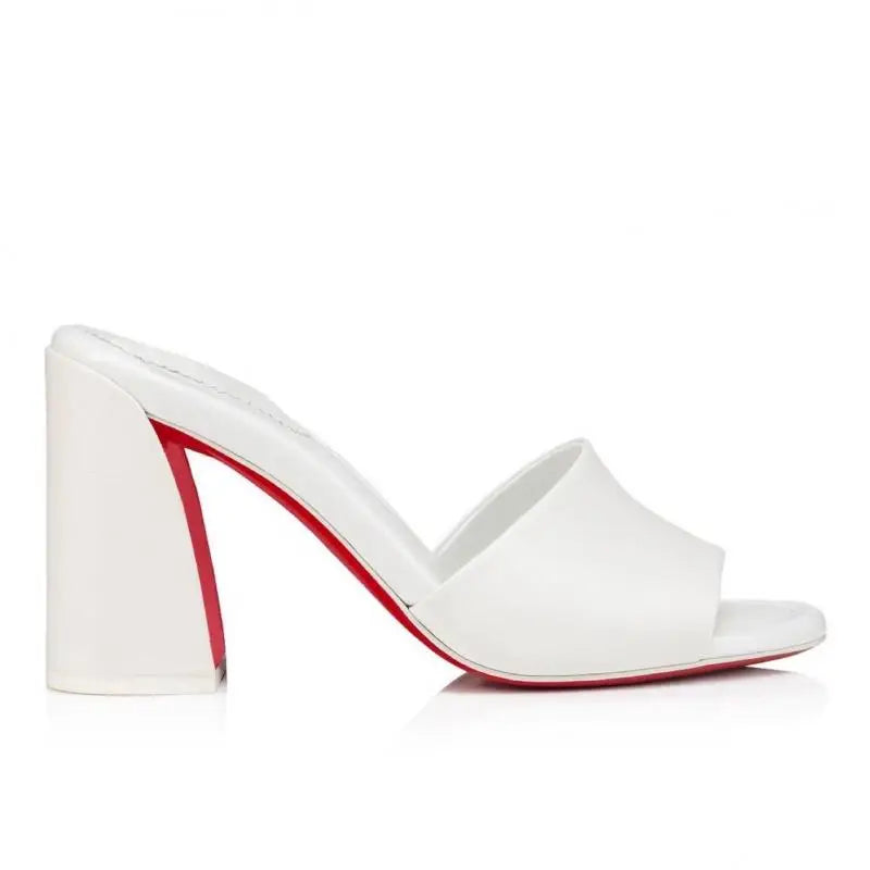 Soft Leather Jane Mules Open Toe Slippers For Women Shoes Sandals Block High-Heel Women's Shoes Wedding Peep Toe Zapatos Mujer