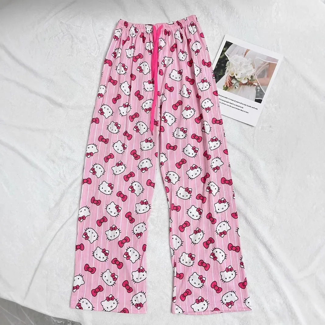 Spring Autumn Anime Hello Kitty Y2k Kawaii Pajamas Women Loose Cartoon Casual Home Pants Fashion Trousers Girl Pajama Pants Gift