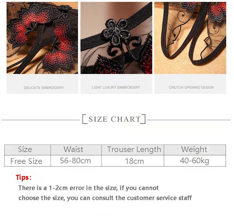 Sexy Lingerie Floral Print Crotch Opening Women's Panties Lace Thongs See-Through Temptation Women Underwear Erotic Pantys