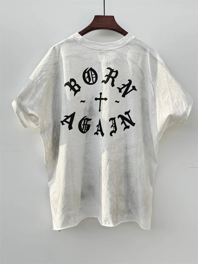 Washed Saint BORN AGAIG Hand Worn Vest T-Shirts Men Women Best Quality Loose Oversized T Shirt Tee