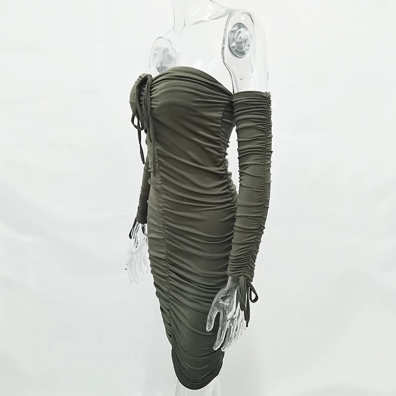 Articat – robe à bandes pour femmes, Sexy, épaules dénudées, manches longues, Slim, élastique, moulante, robes de soirée, automne hiver, 2022