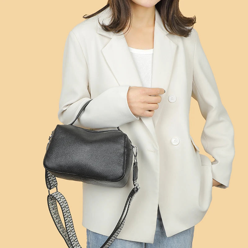 Luxury Soft Genuine Leather Handbag Fashion Women Shoulder Messenger Bag Solid Color Cowhide Tote Fashion Female Crossbody Sac