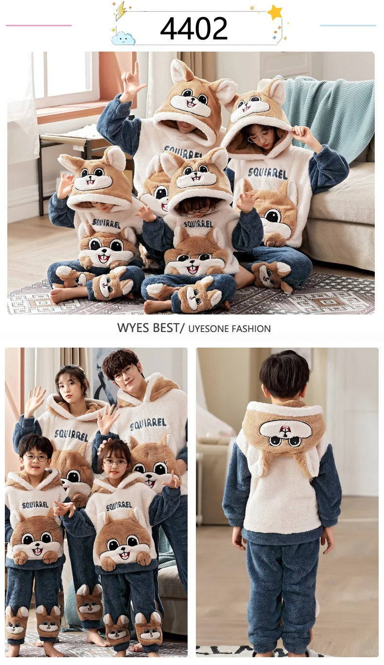 Winter Thicken Family Parent-Child Outfits Pijamas Sets Women Men Anime Sleepwear Adult  Pyjamas Korean Hoodie Suits
