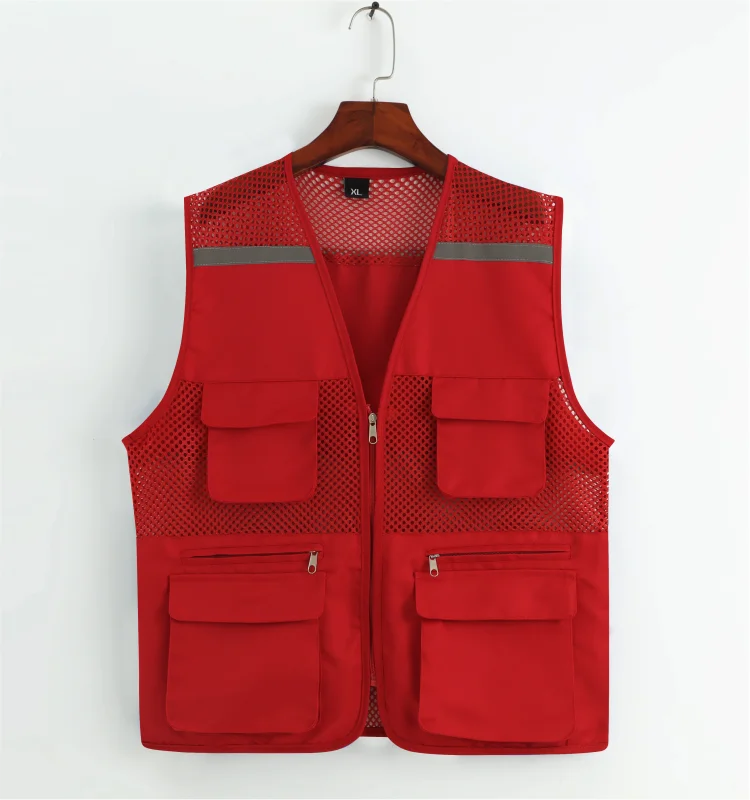 Customized construction site defense worker labor clothing reflective mesh breathable vest with multiple pockets vest