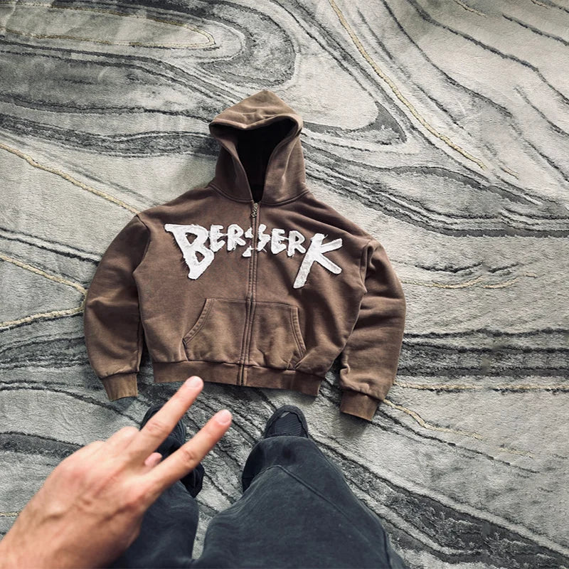Y2K Letter Patch Embroidered Zippered Hooded Sweatshirt High Street Trend Comfortable Sweatpants Men Women Hip Hop Street Suit