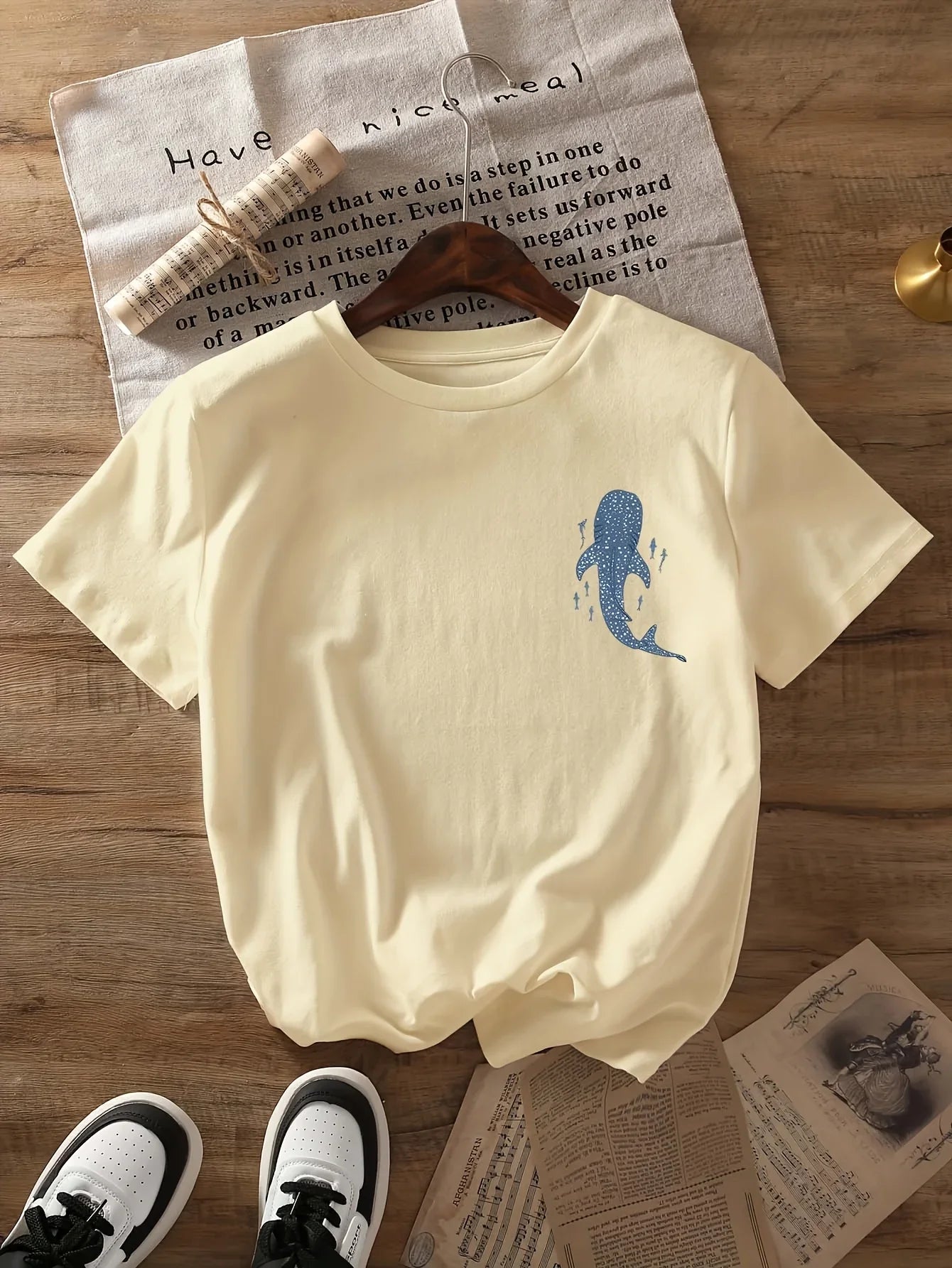 Round neck beach whale shark print t-shirt short sleeves women's casual tops Summer and spring Women's T-shirt   Tees