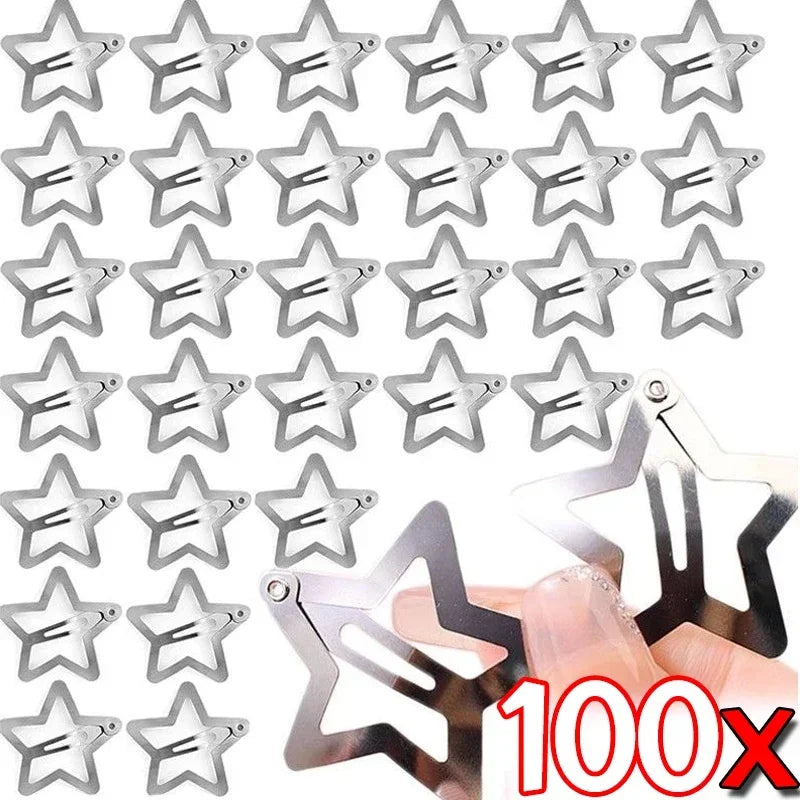 Silver Star BB Hair Clips Y2K Cute Metal Snap Star Hairpins Hair Clips Side Barrettes Hairs Grip Women Hair Accessories Headwear