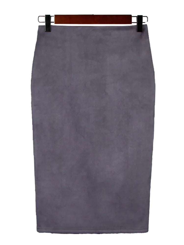 Jupe crayon mi-longue en daim multicolore pour femmes, Sexy, mode, élastique, taille haute, bureau, moulante, Saias, 2024