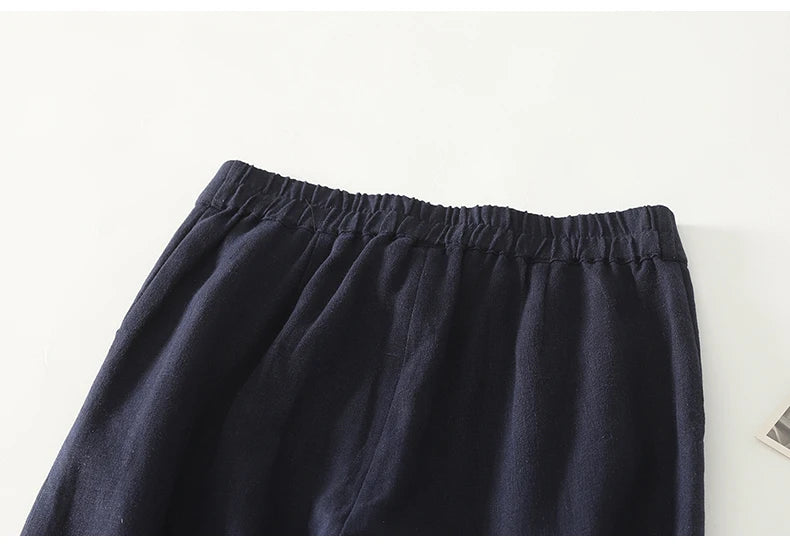 Cotton suit pants female summer new Korean fashion simple literary temperament elastic high waist leisure straight nine pants