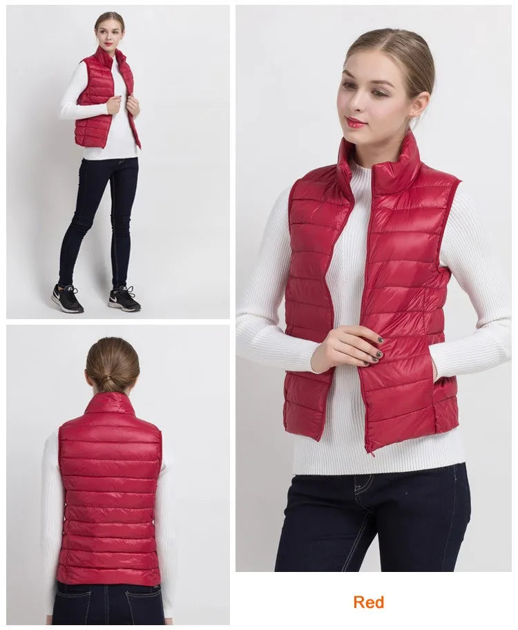 0-10 ℃   Femmes gilets automne hiver Ultra léger canard vers le bas gilet femme mince sans manches veste coupe-vent chaud bouffant gilet 4XL