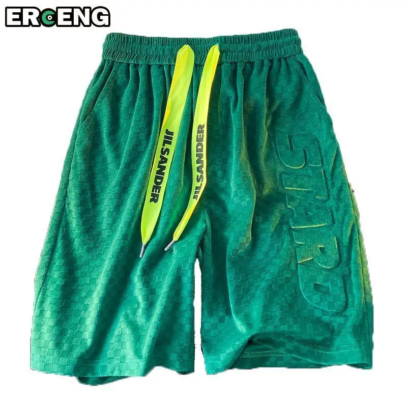 High Street Foam Letter Velvet Shorts Men's Fashion Casual Summer Loose Sports Shorts