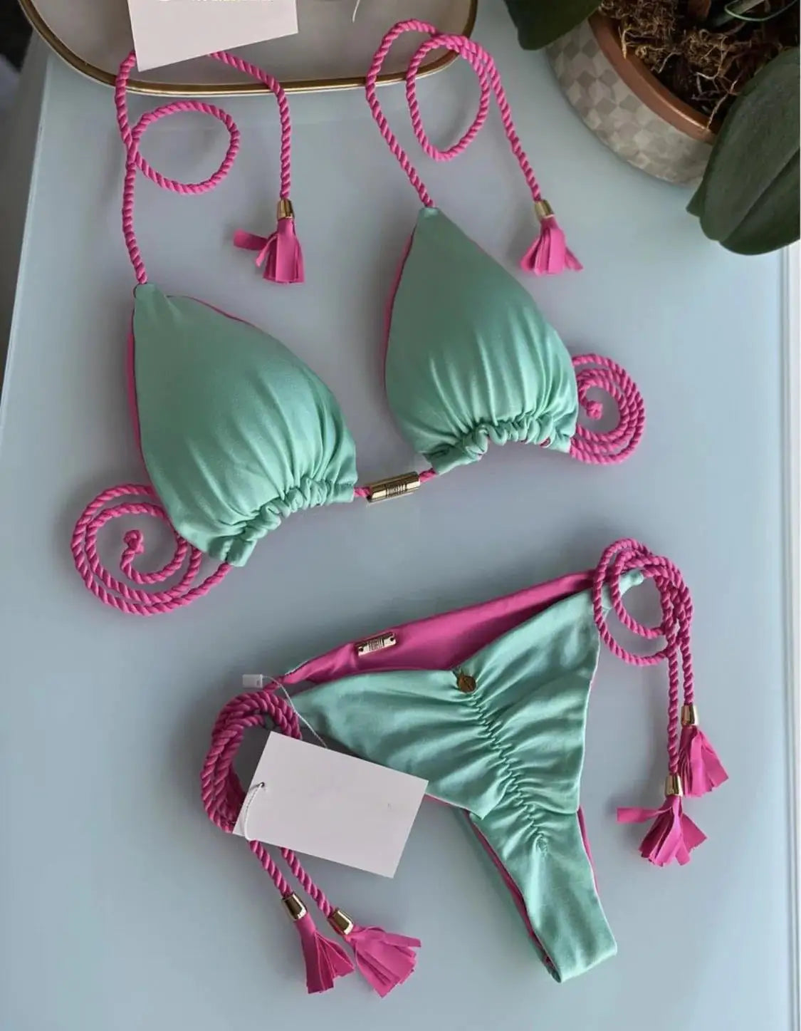 Women Bikini Rope Triangle Swimsuit Multicolor Sexy Low Waisted Bikini Set Swimsuit Swimwear Women BeachwearBrazilian biquini