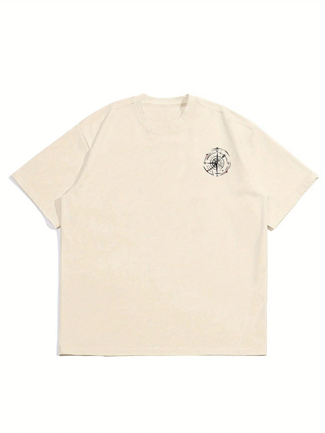 Compass Pattern Printed T-shirt Men Summer Sweat-absorbing Breathable Comfortable Top Outdoor Short Sleeve Trendy Men's Clothing