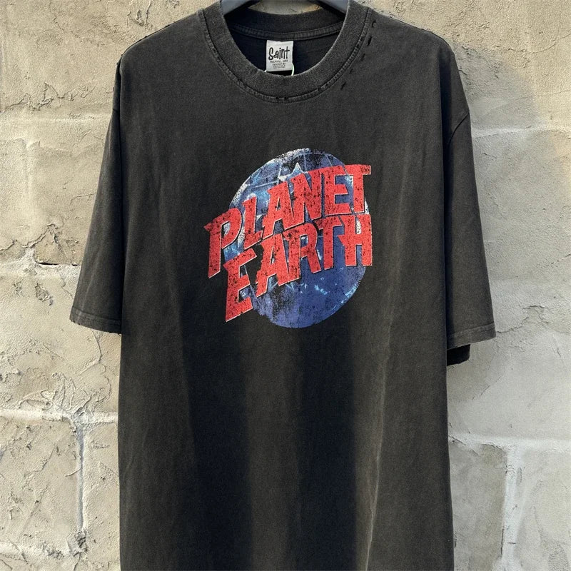 Vintage SAINT Guns N Roses Washed T-Shirts High Quality Dirty Soil Spray Hand Worn Tank Top T Shirt Tee Tops