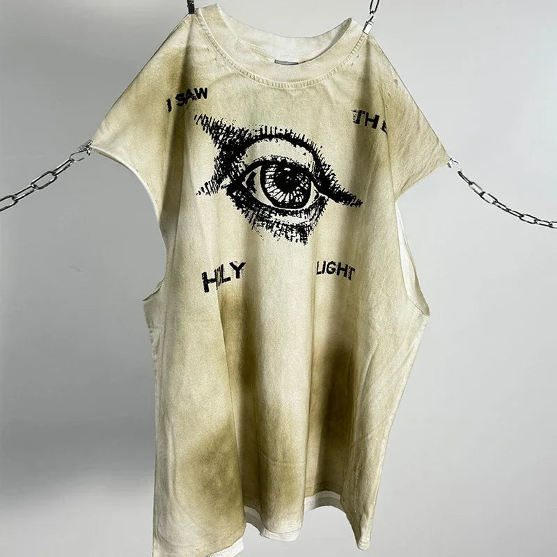 Red Skull Finger Print Damaged Hole Saint Tank Tee Men Women Streetwear Oversized Vest Vintage Washe Black Sleeveless T Shirt