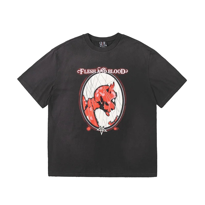 Vintage Series Saint Round Neck Sexy Robot Printed Casual High Quality Oversized T Shirt Harajuku Streetwear Men