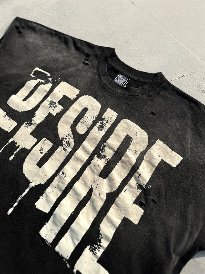 Washed Saint Punk art limited edition BOX TEE Hand Worn Vest T-Shirts Men Women High Quality T Shirt