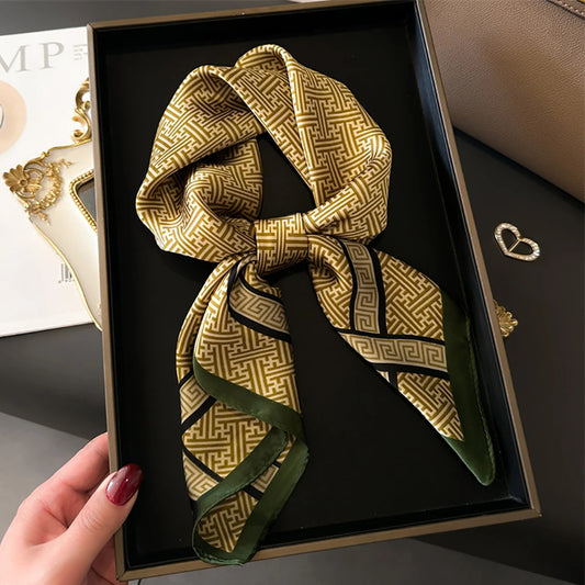 Elegant Soft Satin Square Scarf Headband Decorative Windproof Sun-Proof Versatile Fashion Accessory Neck Scarf