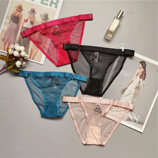 Temptation Fishing Net Girls' Panties Adjustable Buckle Women's Underpants See-through Mesh Lady Knickers Sexy intimate Lingerie