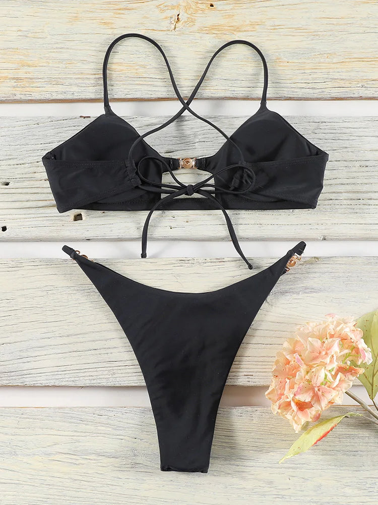 Miyouj Push Up Bikinis New Two Piece Suit 2025 Bathsuit Sexy Bikini Sets Hollow Out Swimsuit String Bathwear Low Waist Swimwear