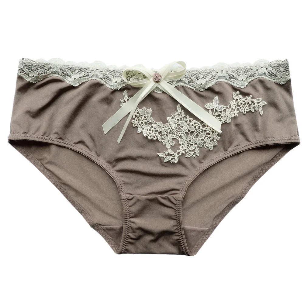 SP&CITY Flower Embroidery Ice Silk Bow Sexy Women's Underwear Low Waist Traceless Breathable Summer Thin Panties Seamless Briefs