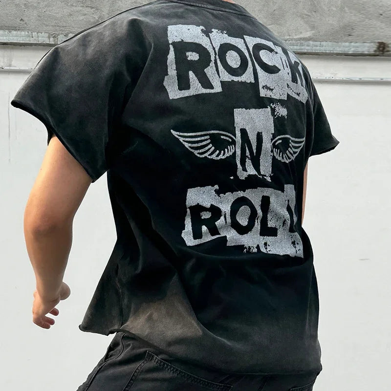 Graphics Print Vintage Washed Black Dirty Sleeveless T-Shirt Men Women Hip Hop Oversized Box Tee Best Quality Cotton T Shirt