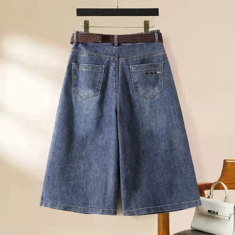 Women's Denim Shorts Spring /Summer Loose Versatile Capris Jeans Harajuku Wide Leg Pants Large Size Korean    Casual Pants