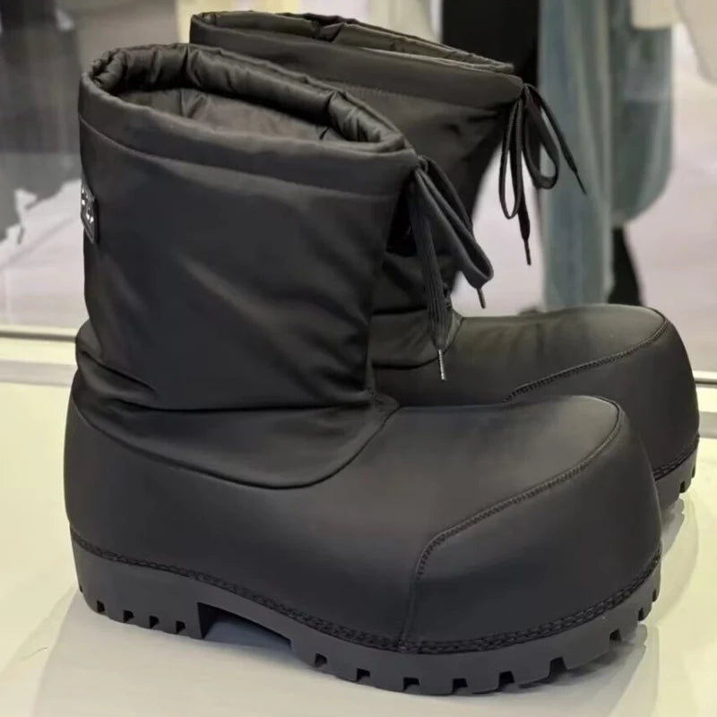Brand Big Head Ugly Snow Boots Winter Waterproof Non-slip Drawstring Thick Bottom Warm Heightening Short Boots Women's Ski Boots