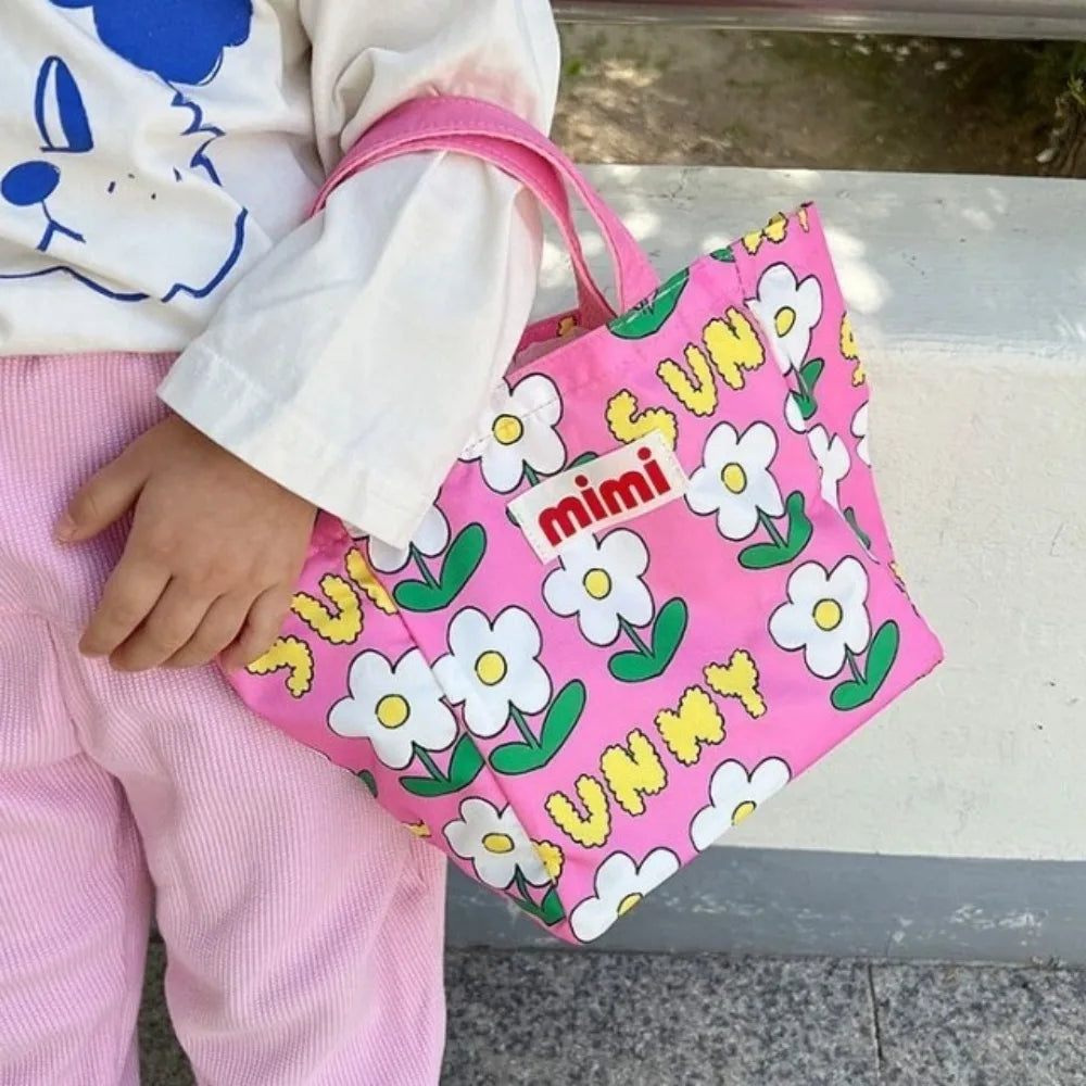 Cute Print Oxford Cloth Storage Bag Square Shape Beach Bag Large Capacity Lunch Bag Portable Shoulder Bag Creative Handbag
