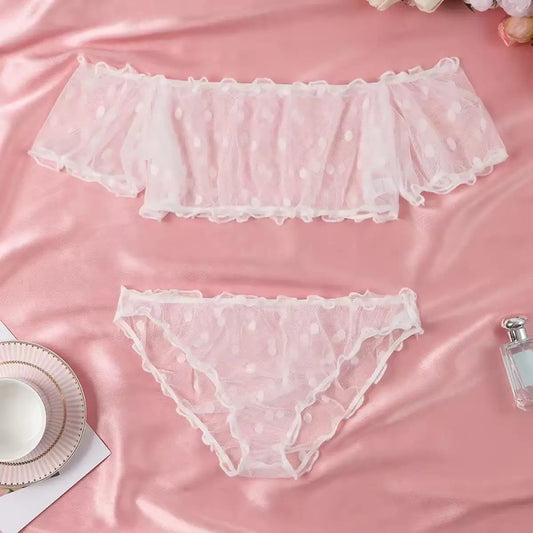 Polka Dot Pattern Semi-sheer Design Lingeries Sexys Woman Bustier Top And Panty Sets Women's Sexy Clothing Summer Outfit