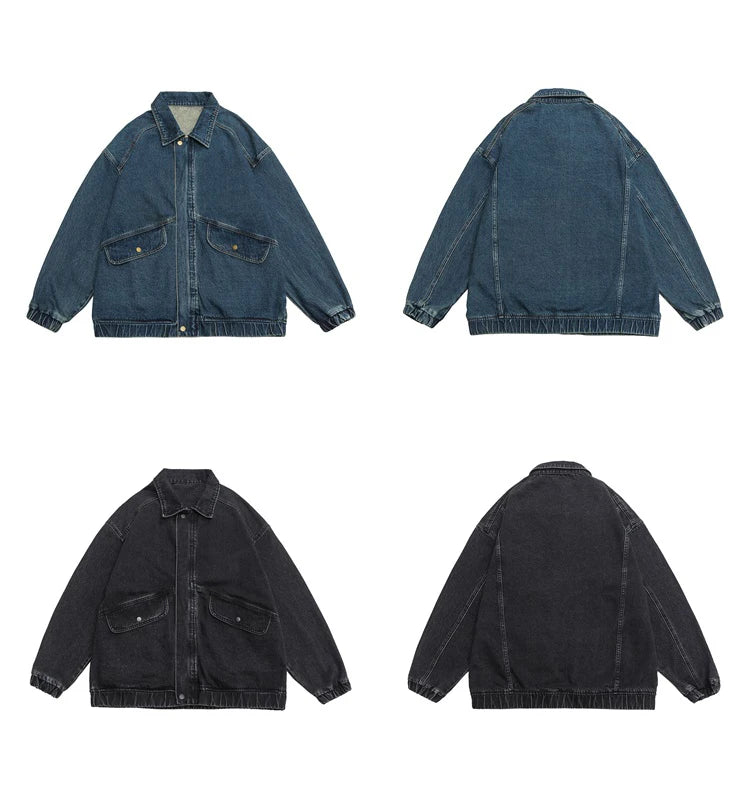 2023 Autumn Men's Denim Jacket Vintage Large Pocket Elastic Cuffs Baggy Coat Oversized Japanese Casual Streetwear 4XL 5XL