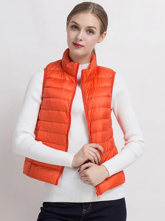 0-10 ℃   Femmes gilets automne hiver Ultra léger canard vers le bas gilet femme mince sans manches veste coupe-vent chaud bouffant gilet 4XL