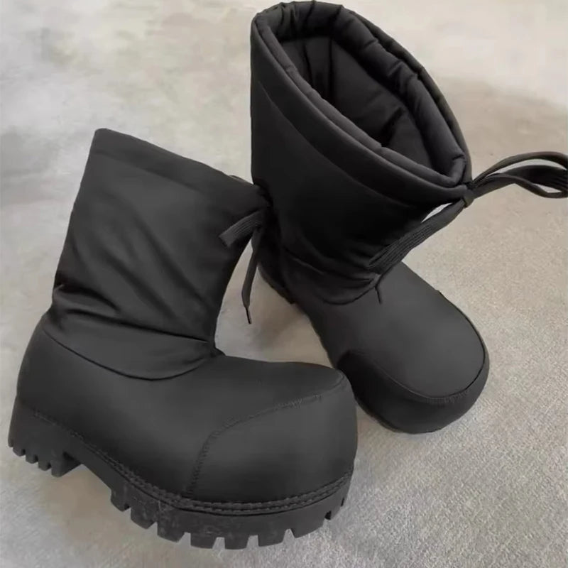 Brand Big Head Ugly Snow Boots Winter Waterproof Non-slip Drawstring Thick Bottom Warm Heightening Short Boots Women's Ski Boots