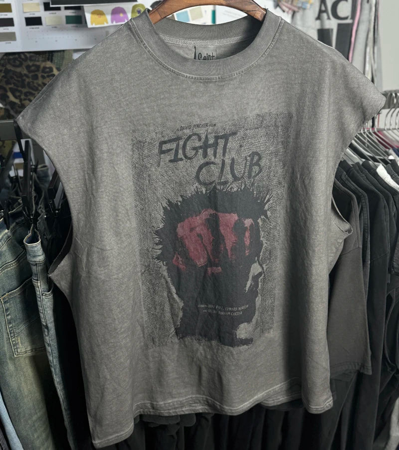 Washed FIGHT CLUB Tank Tops Vest Men Women Summer High Quality SAINT Oversized Sleeveless T-shirt