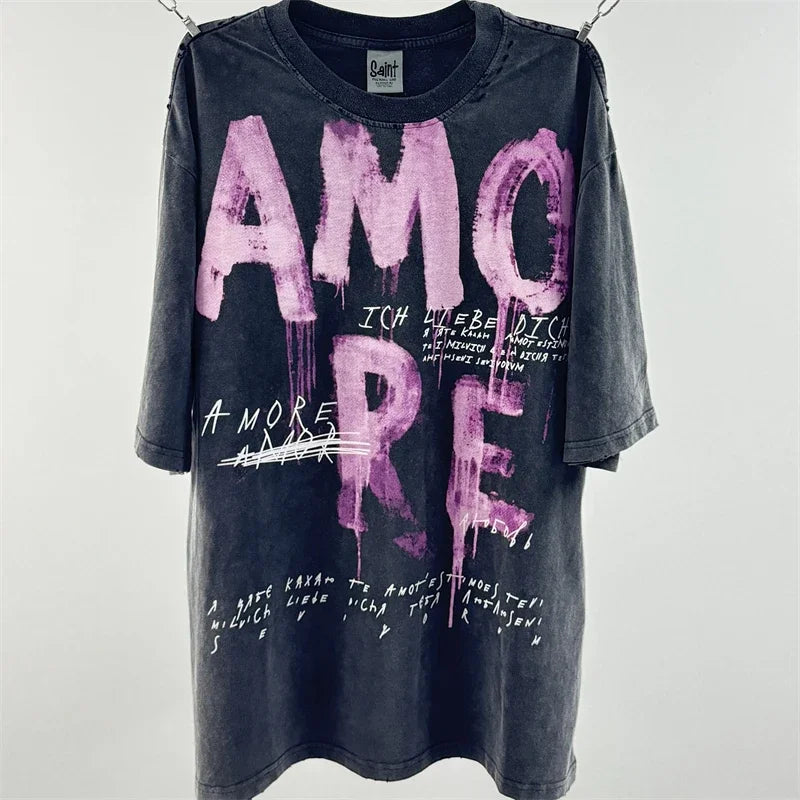 Washed Saint Punk art limited edition BOX TEE Hand Worn Vest T-Shirts Men Women High Quality T Shirt