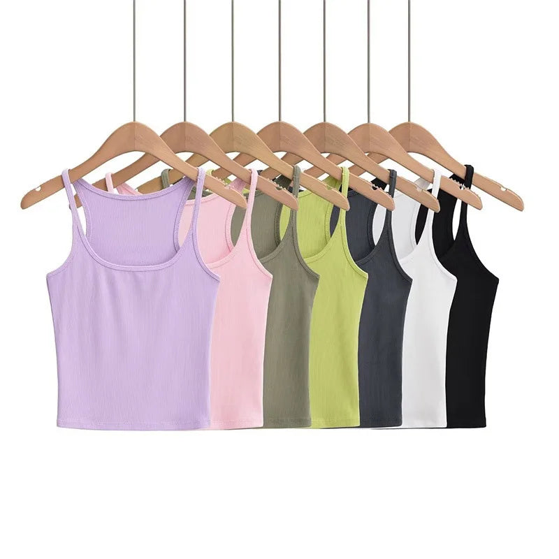 Women's U-neck Thin Belt Knit Vest 2025 Summer Fashion Sexy Crop Top Sling Camisole Trendy Outerwear