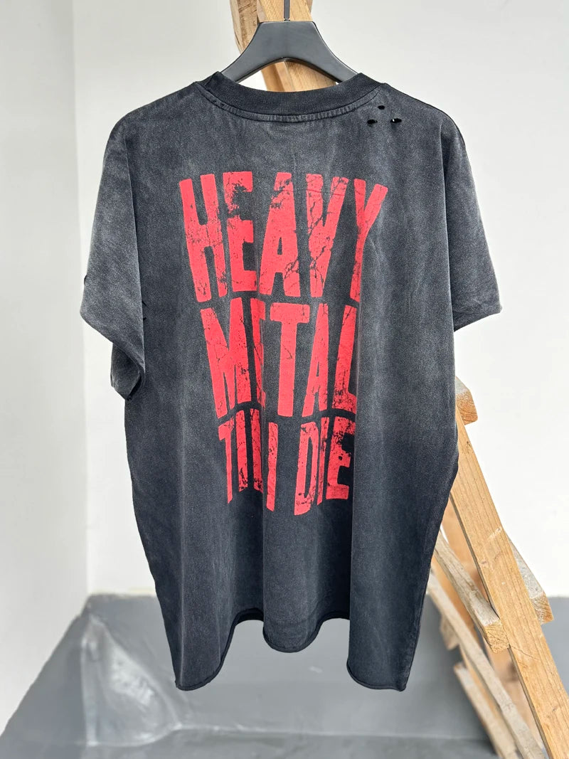Half Red Skeletons Bone Print Box Tee Hole Damaged Tank Tops T-shirt Men Women Classic Text Graphic Short Sleeve T Shirt Clothes