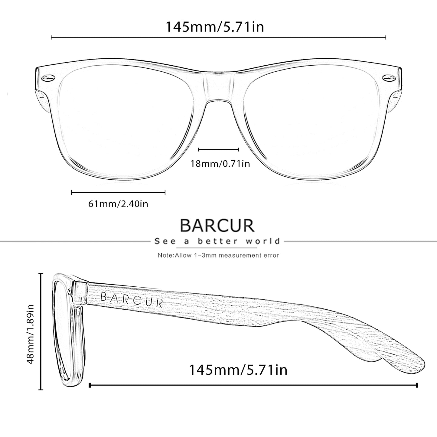 BARCUR noir noyer lunettes de soleil bois lunettes de soleil polarisées hommes lunettes hommes UV400 lunettes de protection en bois boîte d'origine